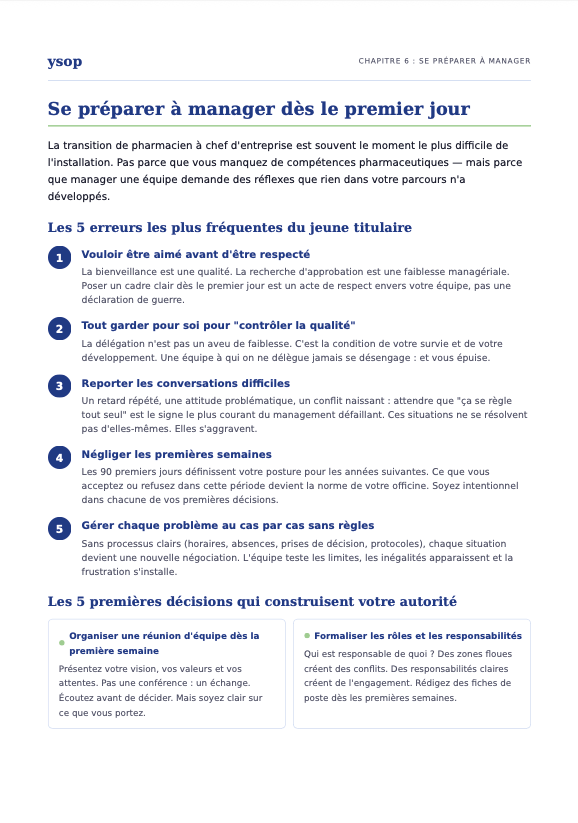 Page intérieure du guide : se préparer à manager dès le premier jour